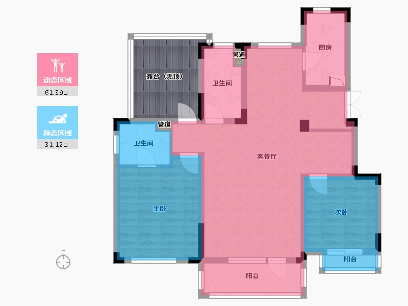 辽宁省-沈阳市-金地艺华年高官台东街(3,4,14,15)号楼104m²-91.29-户型库-动静分区