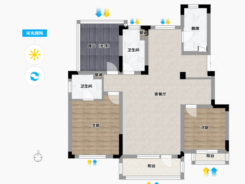 辽宁省-沈阳市-金地艺华年高官台东街(3,4,14,15)号楼104m²-91.29-户型库-采光通风