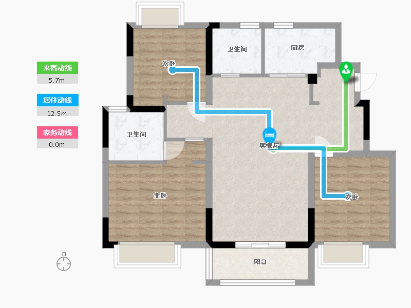 江苏省-苏州市-水月源岸21洋房,20洋房Y2户型115m²-92.15-户型库-动静线