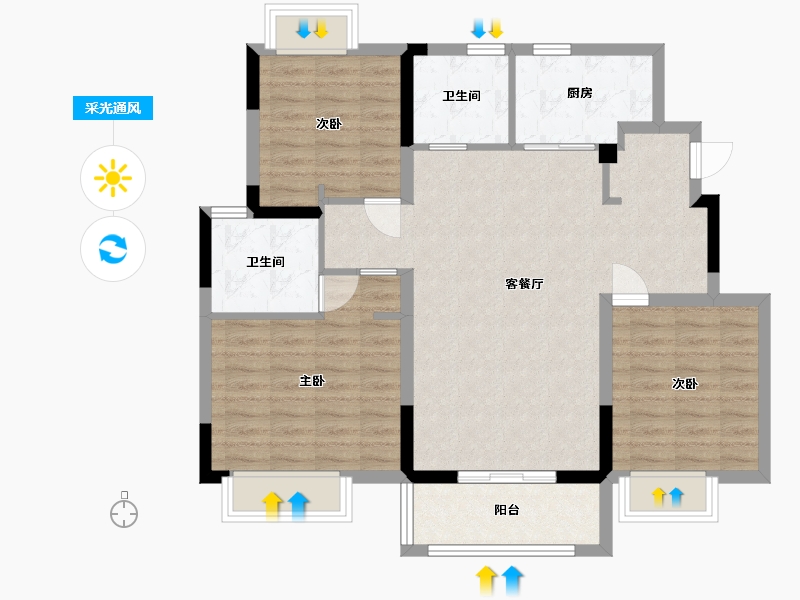 江苏省-苏州市-水月源岸21洋房,20洋房Y2户型115m²-92.15-户型库-采光通风