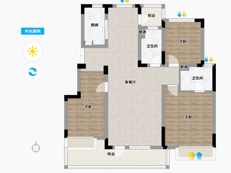 辽宁省-沈阳市-金地艺华年高官台东街(3,5,4,14,15)号楼126m²-104.98-户型库-采光通风