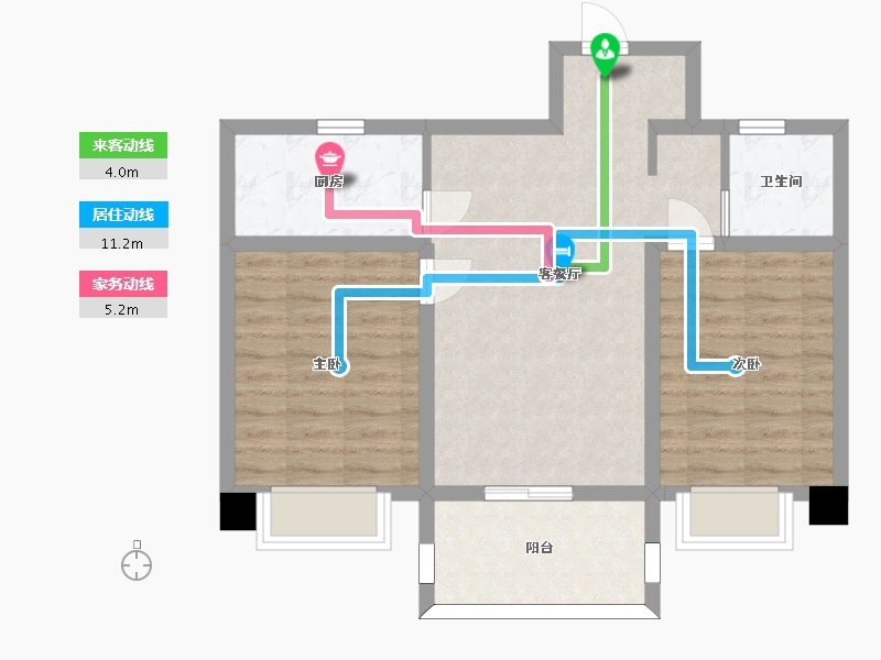 江苏省-苏州市-淀湖鹿鸣九里C户型85m²-67.45-户型库-动静线