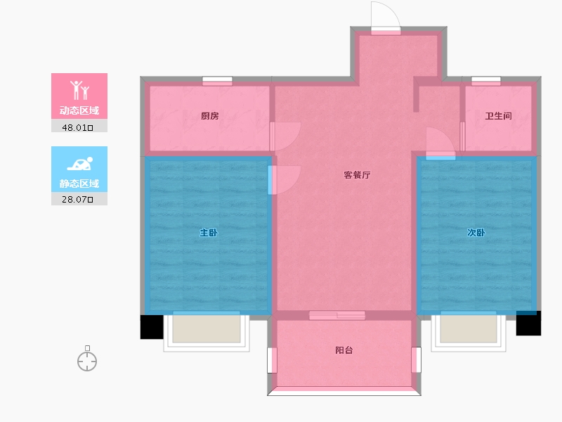 江苏省-苏州市-淀湖鹿鸣九里C户型85m²-67.45-户型库-动静分区