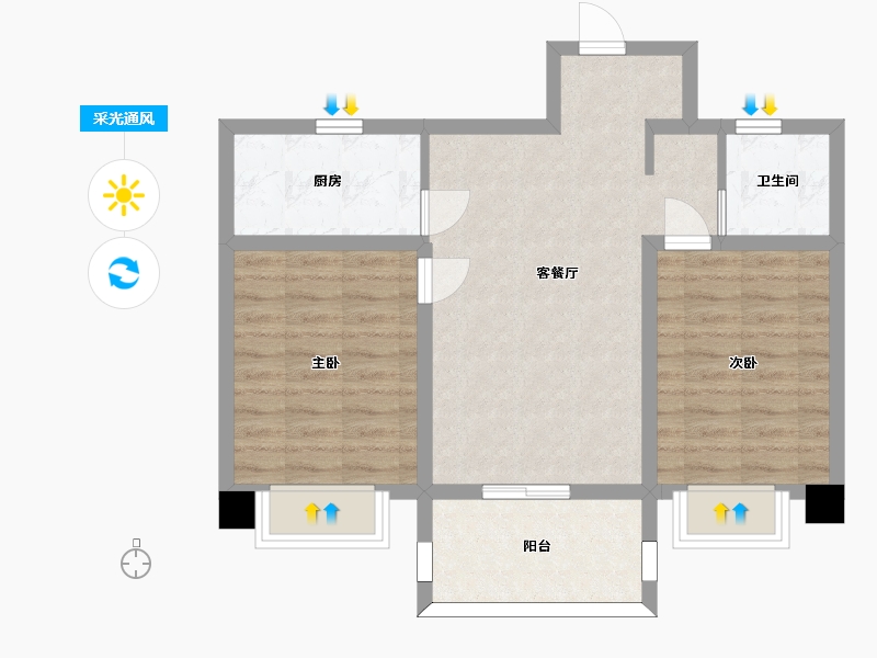 江苏省-苏州市-淀湖鹿鸣九里C户型85m²-67.45-户型库-采光通风