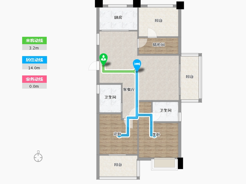 江苏省-苏州市-淀湖鹿鸣九里D户型120m²-96.53-户型库-动静线