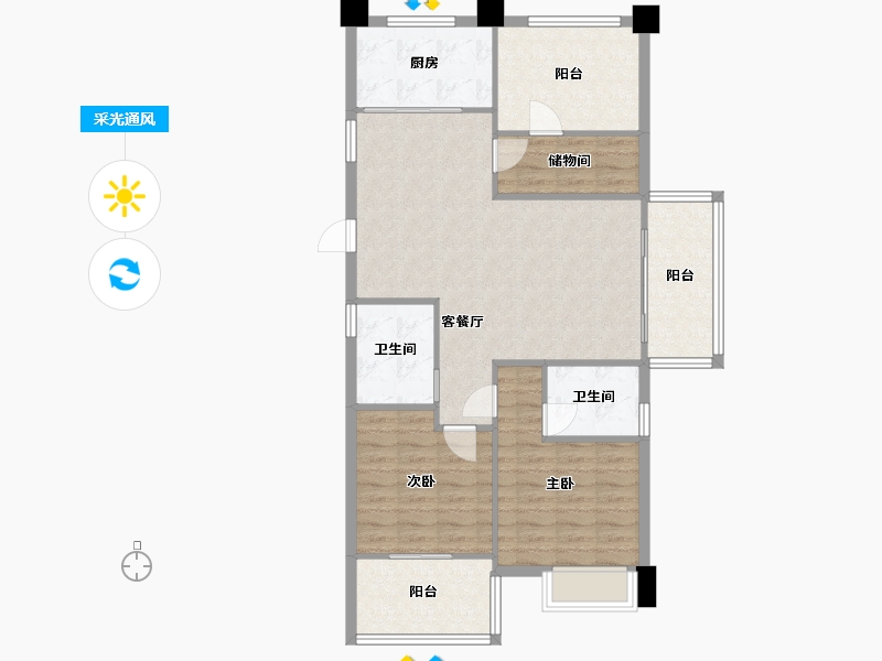 江苏省-苏州市-淀湖鹿鸣九里D户型120m²-96.53-户型库-采光通风