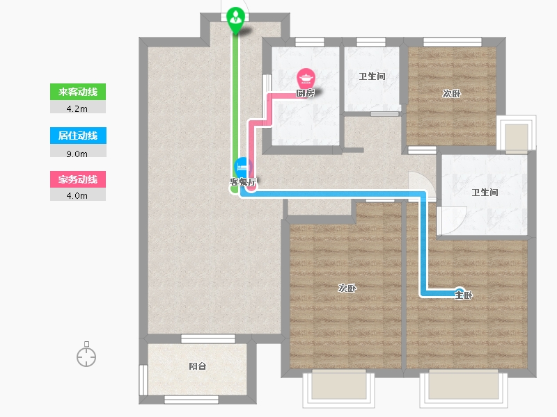 江苏省-苏州市-万科瑧望110㎡-88.49-户型库-动静线