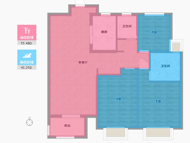 江苏省-苏州市-万科瑧望110㎡-88.49-户型库-动静分区