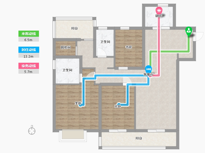 江苏省-苏州市-万科瑧望125㎡-100.00-户型库-动静线