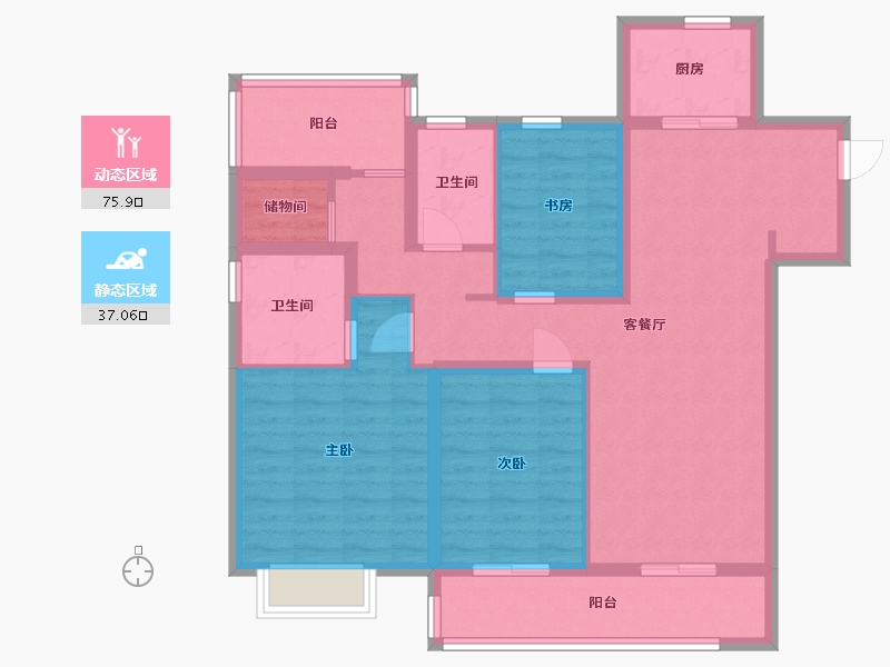 江苏省-苏州市-万科瑧望125㎡-100.00-户型库-动静分区