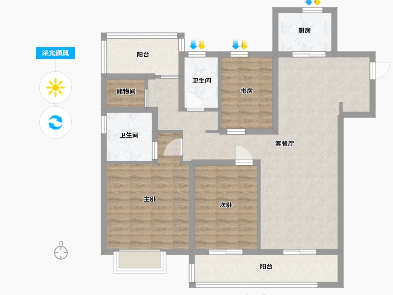 江苏省-苏州市-万科瑧望125㎡-100.00-户型库-采光通风