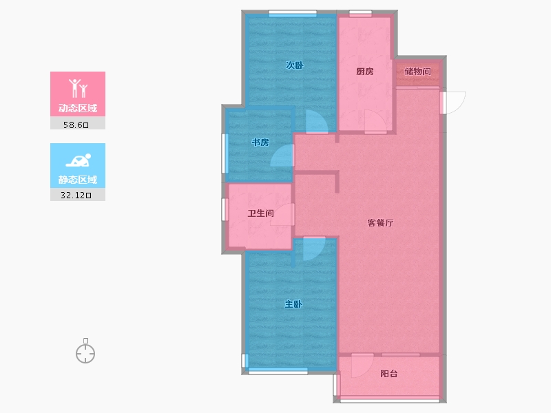 辽宁省-沈阳市-其仕和悦沈河区方家栏路（1,4）号楼102m²-82.60-户型库-动静分区