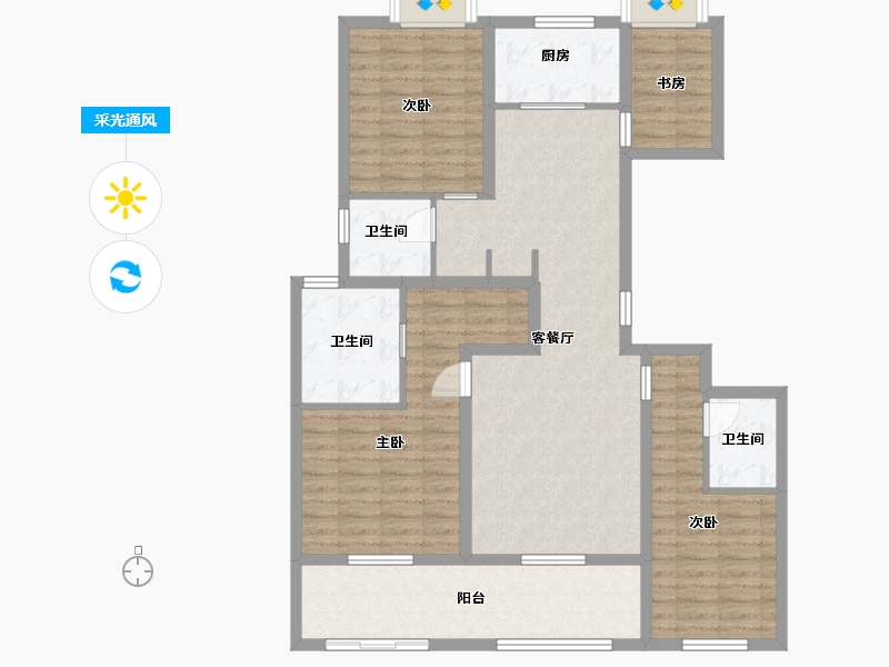 江苏省-苏州市-睿怡庭5,6栋E户型140m²-112.00-户型库-采光通风