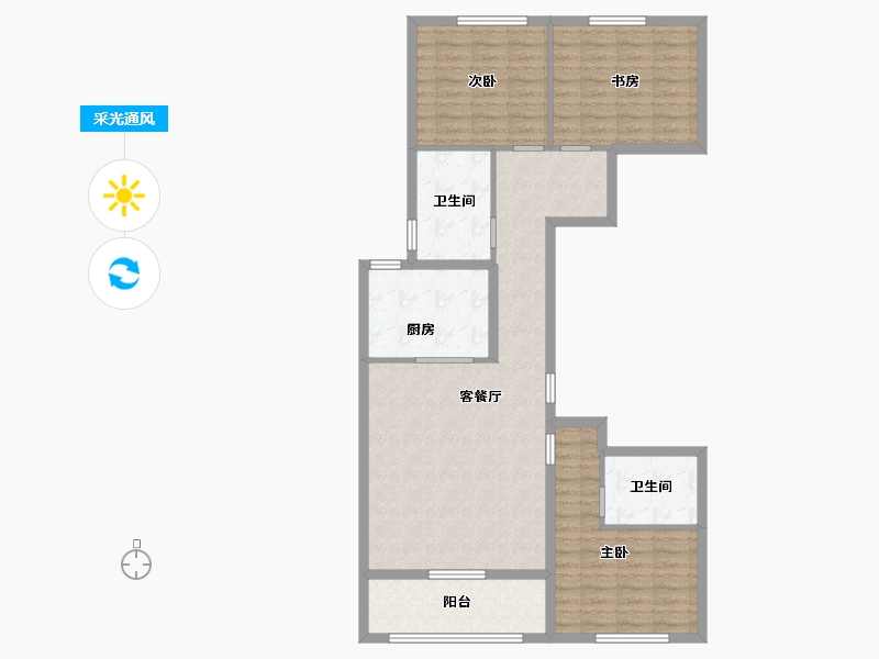 江苏省-苏州市-睿怡庭7,8栋C户型120m²-96.32-户型库-采光通风