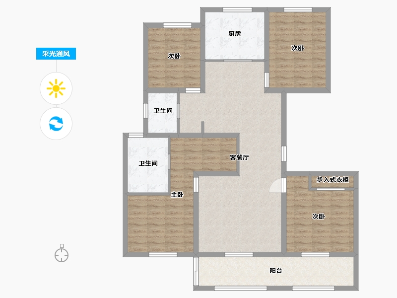 江苏省-苏州市-睿怡庭1栋G户型155m²-124.01-户型库-采光通风