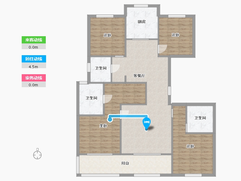 江苏省-苏州市-睿怡庭1,3,5栋D户型155m²-123.83-户型库-动静线