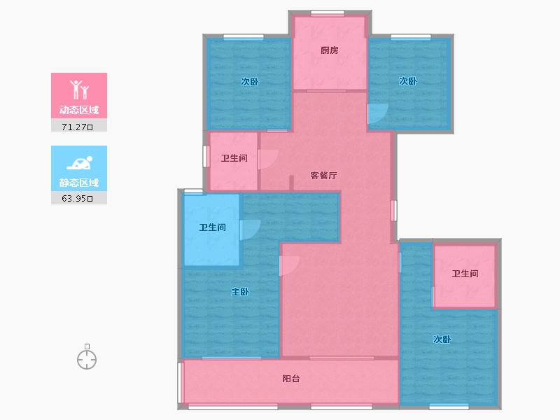 江苏省-苏州市-睿怡庭1,3,5栋D户型155m²-123.83-户型库-动静分区