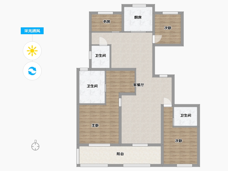 江苏省-苏州市-睿怡庭2,4栋F户型155m²-124.01-户型库-采光通风