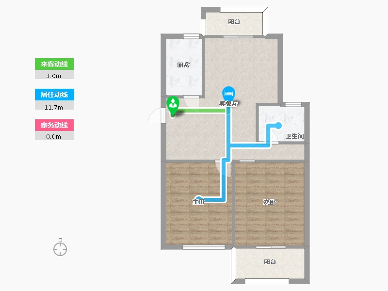 江苏省-苏州市-廊桥嘉苑C2户型95m²-75.94-户型库-动静线