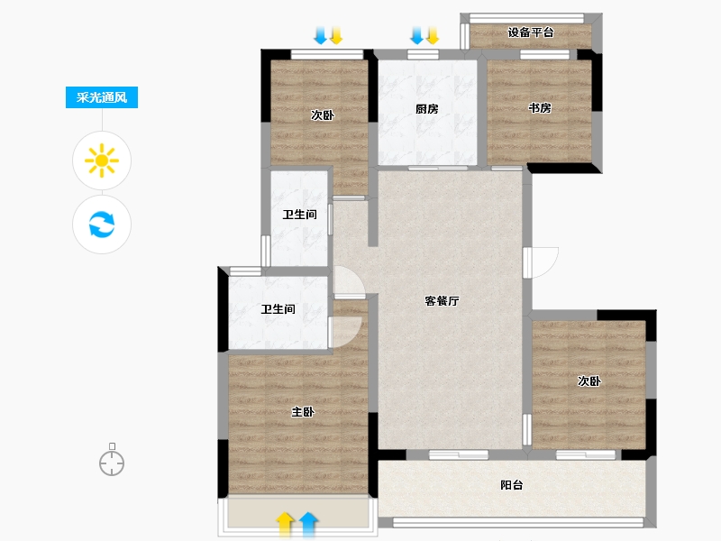 江苏省-苏州市-大发熙悦澜庭115㎡-94.85-户型库-采光通风