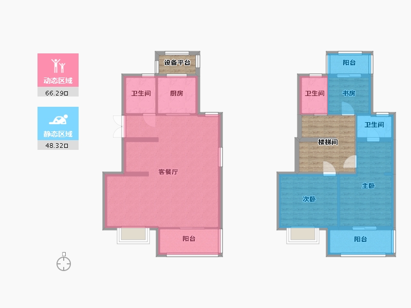 江苏省-苏州市-蓝光碧桂园水韵东方花苑Ca户型143m²-116.60-户型库-动静分区