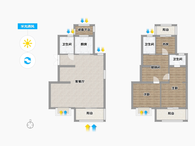 江苏省-苏州市-蓝光碧桂园水韵东方花苑Ca户型143m²-116.60-户型库-采光通风