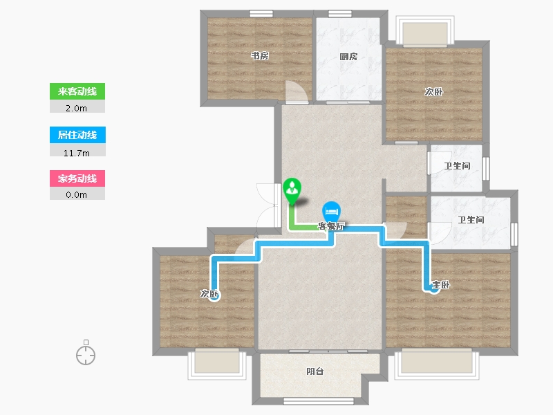 江苏省-苏州市-蓝光碧桂园水韵东方花苑A户型130m²-104.00-户型库-动静线