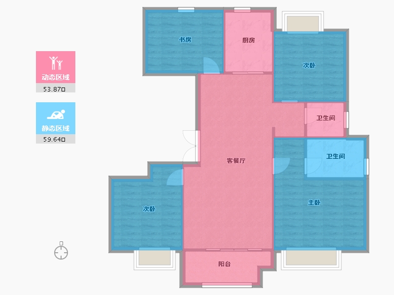 江苏省-苏州市-蓝光碧桂园水韵东方花苑A户型130m²-104.00-户型库-动静分区