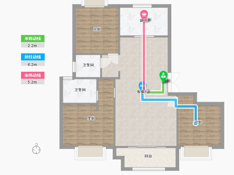 江苏省-苏州市-蓝光碧桂园水韵东方花苑B1户型118m²-94.37-户型库-动静线