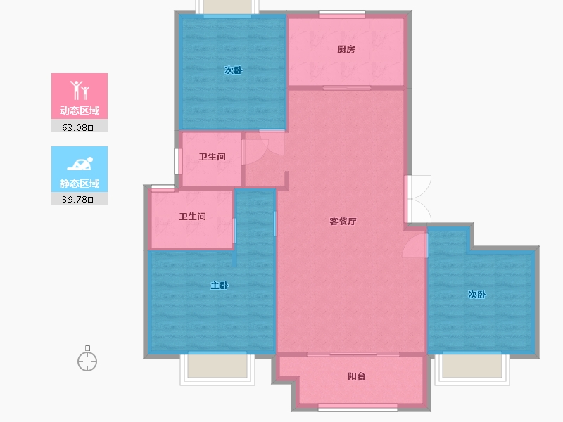 江苏省-苏州市-蓝光碧桂园水韵东方花苑B1户型118m²-94.37-户型库-动静分区