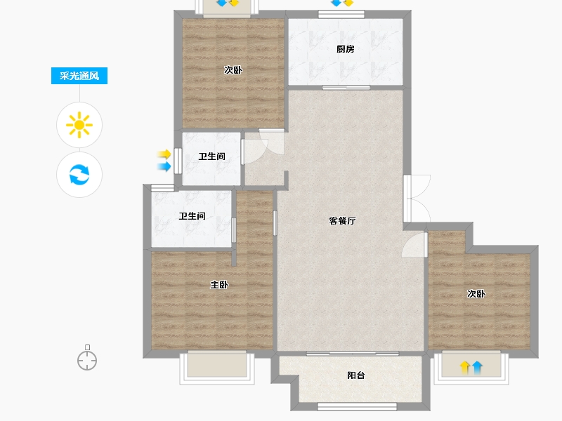 江苏省-苏州市-蓝光碧桂园水韵东方花苑B1户型118m²-94.37-户型库-采光通风