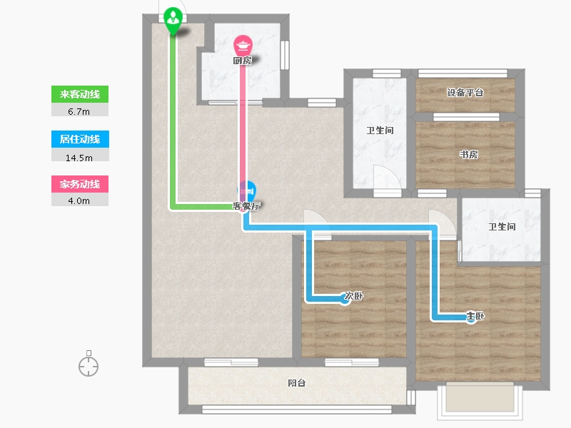 江苏省-苏州市-云澜天境16栋C户型110m²-89.98-户型库-动静线