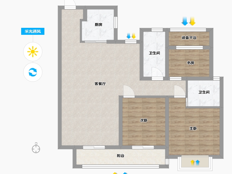 江苏省-苏州市-云澜天境16栋C户型110m²-89.98-户型库-采光通风