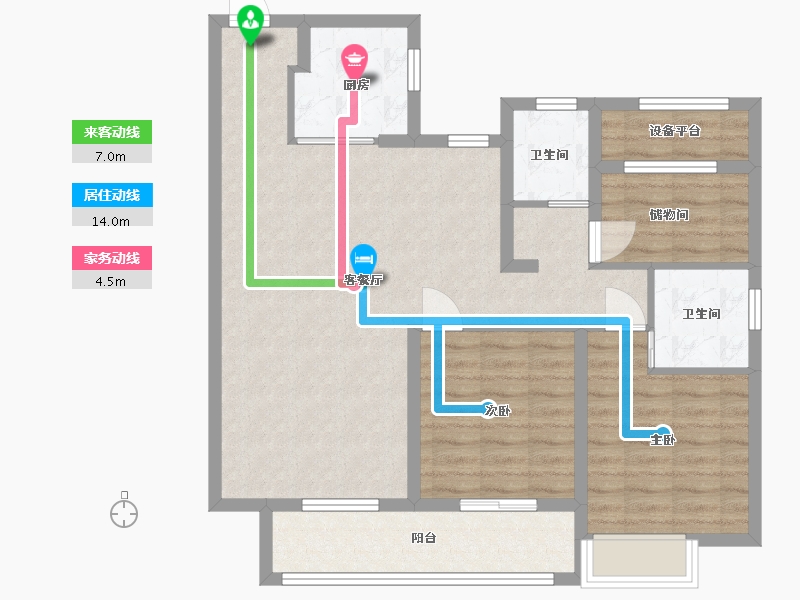 江苏省-苏州市-云澜天境16栋D户型112m²-91.99-户型库-动静线