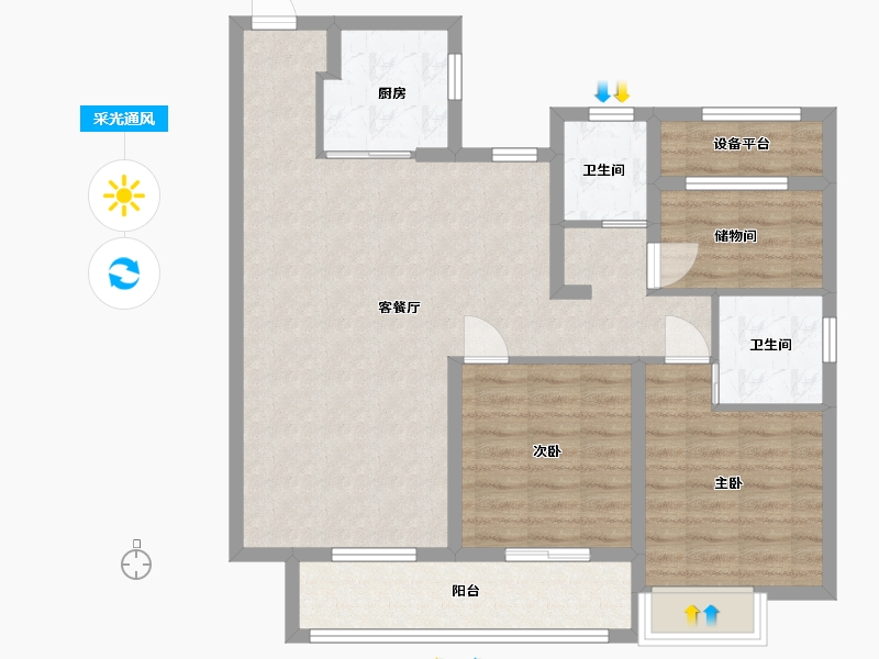 江苏省-苏州市-云澜天境16栋D户型112m²-91.99-户型库-采光通风