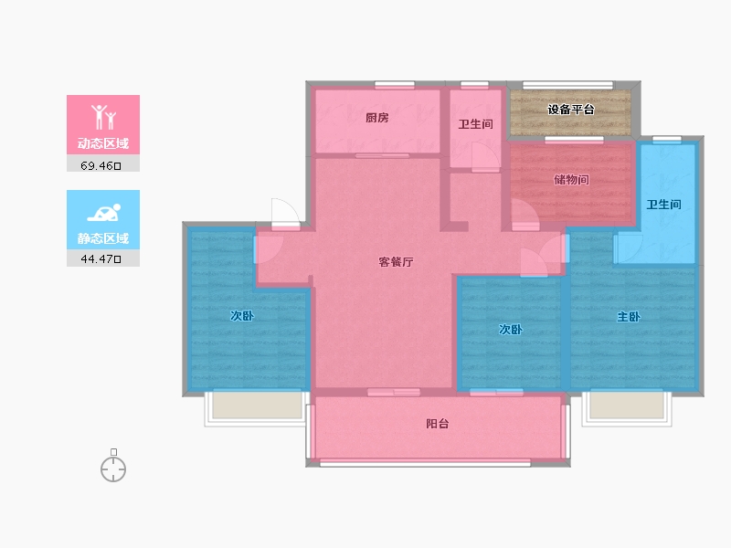 江苏省-苏州市-云澜天境9栋E户型126m²-105.23-户型库-动静分区