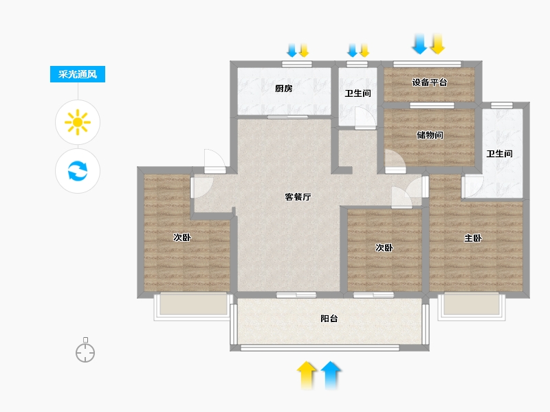 江苏省-苏州市-云澜天境9栋E户型126m²-105.23-户型库-采光通风