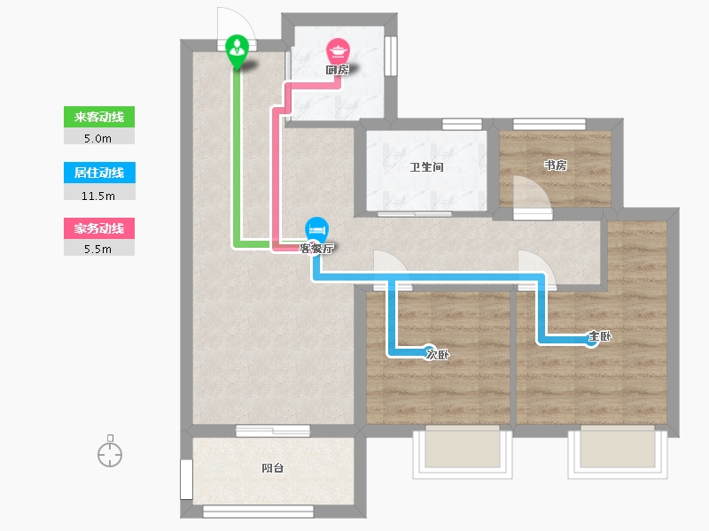 江苏省-苏州市-金辉海上风华7栋A1户型79m²-63.28-户型库-动静线