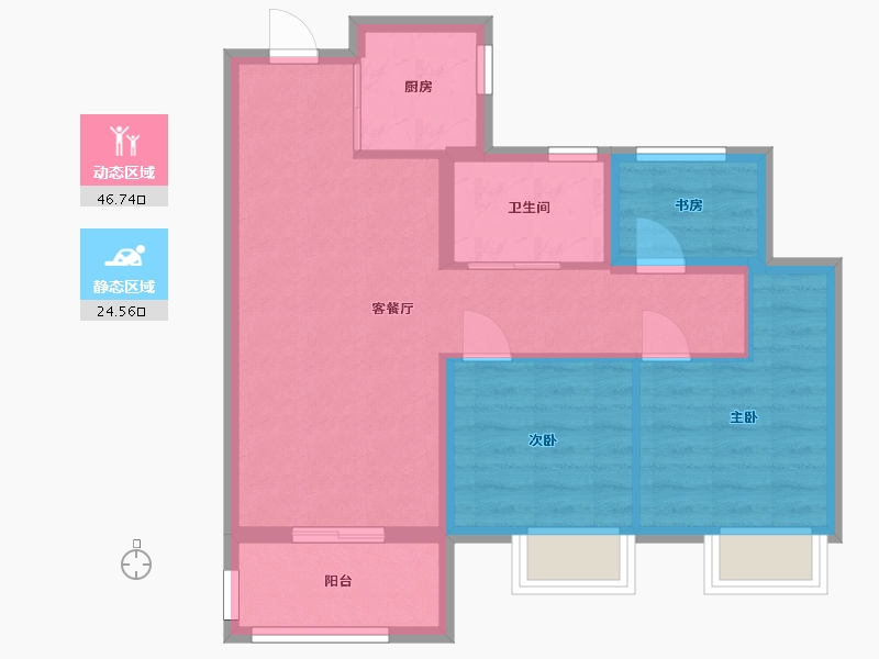 江苏省-苏州市-金辉海上风华7栋A1户型79m²-63.28-户型库-动静分区