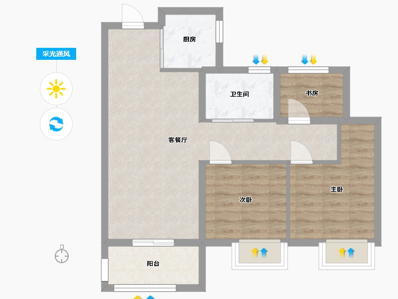 江苏省-苏州市-金辉海上风华7栋A1户型79m²-63.28-户型库-采光通风