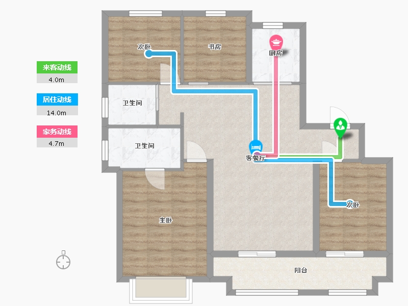 江苏省-苏州市-金辉海上风华5栋C1户型115m²-91.99-户型库-动静线