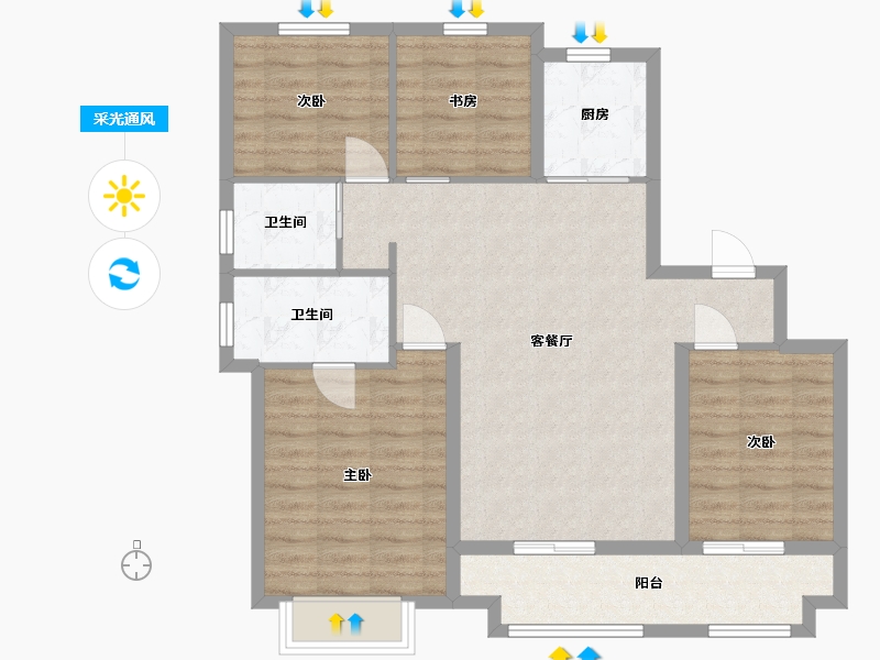 江苏省-苏州市-金辉海上风华5栋C1户型115m²-91.99-户型库-采光通风