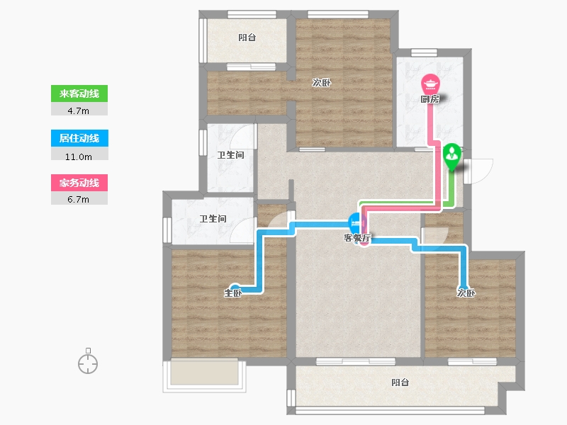 江苏省-苏州市-星著雅苑1,2,3,4栋YJ118户型117m²-93.60-户型库-动静线