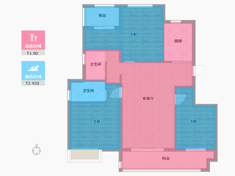 江苏省-苏州市-星著雅苑1,2,3,4栋YJ118户型117m²-93.60-户型库-动静分区