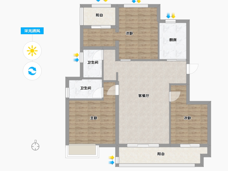 江苏省-苏州市-星著雅苑1,2,3,4栋YJ118户型117m²-93.60-户型库-采光通风