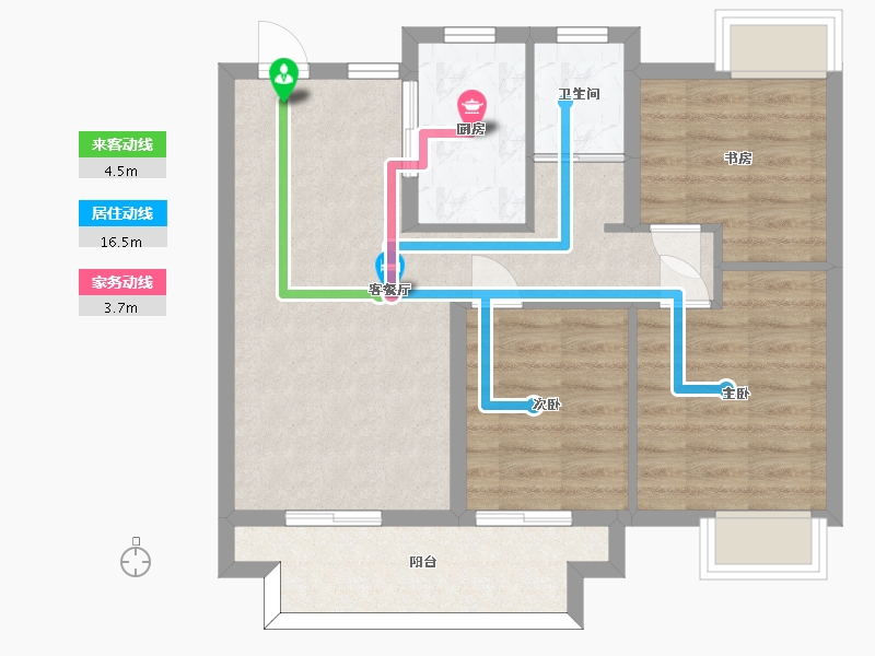 江苏省-苏州市-太仓融侨悦江南1栋86-89㎡中间套户型86m²-68.73-户型库-动静线