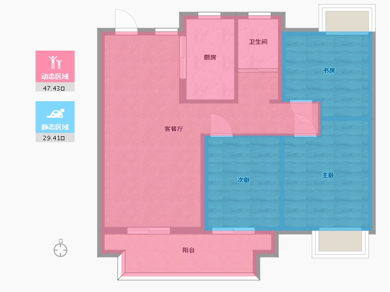 江苏省-苏州市-太仓融侨悦江南1栋86-89㎡中间套户型86m²-68.73-户型库-动静分区