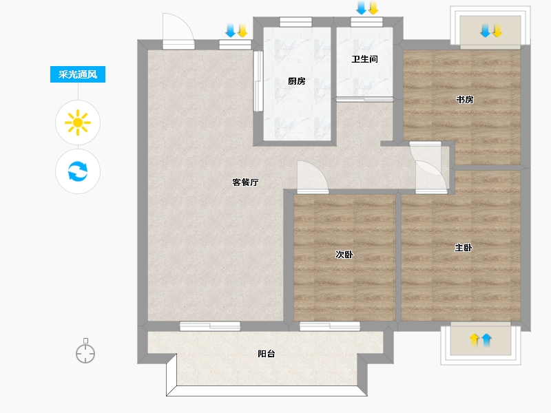 江苏省-苏州市-太仓融侨悦江南1栋86-89㎡中间套户型86m²-68.73-户型库-采光通风