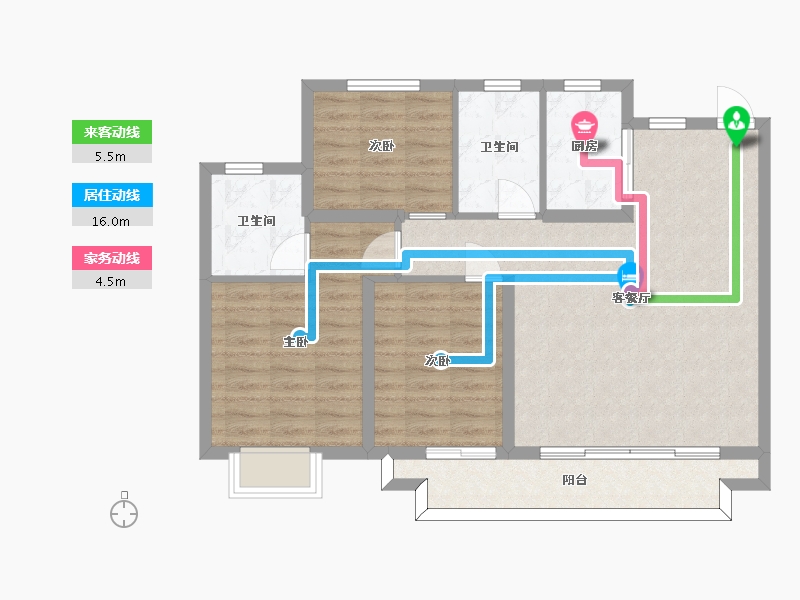 江苏省-苏州市-太仓融侨悦江南1栋108平米边套户型108m²-86.00-户型库-动静线