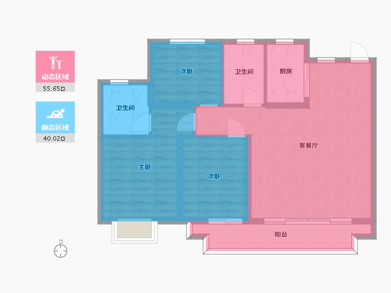 江苏省-苏州市-太仓融侨悦江南1栋108平米边套户型108m²-86.00-户型库-动静分区